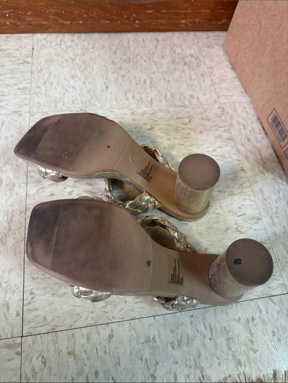 a new day Shimmery Braided-Strap Heeled Sandals in Metallic Gold